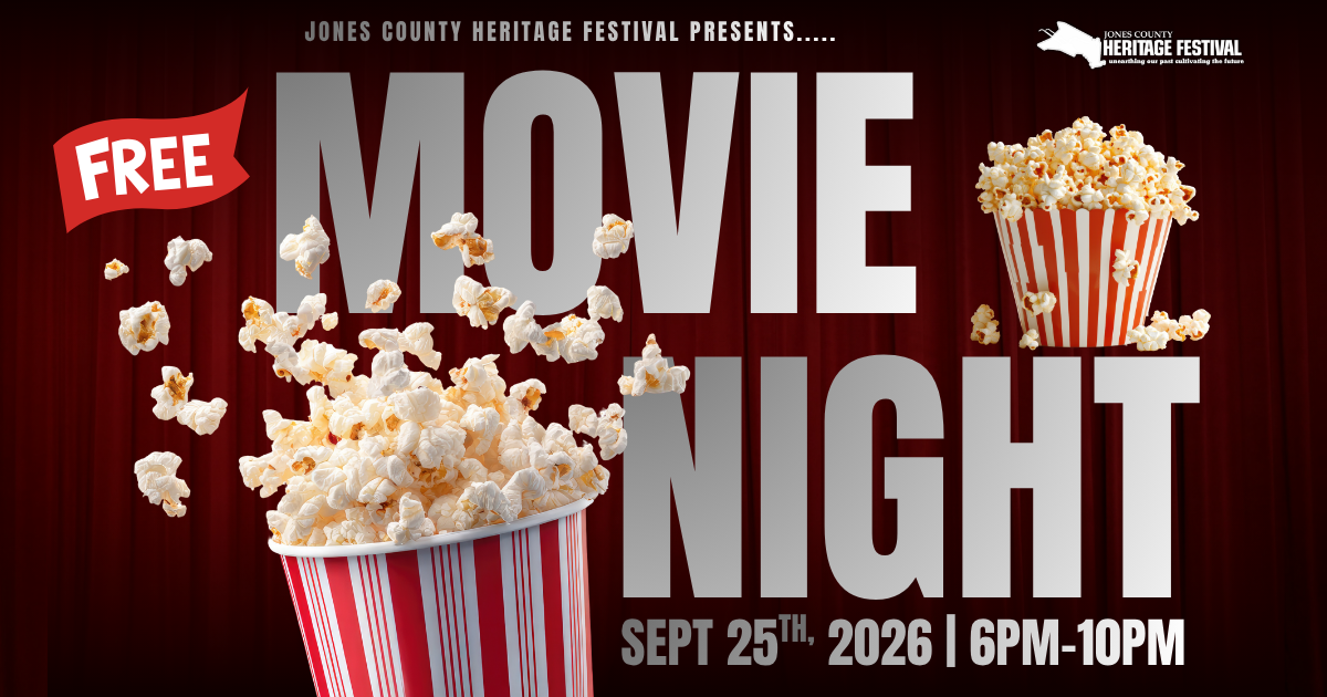 Free movie night September 25th, 2026 6PM-10PM at the Jones County Heritage Festival